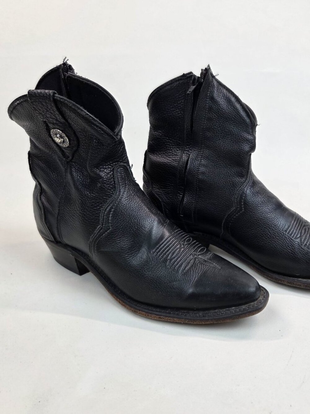 Womens Western Abilene Cowhide Boots sz 7M w/ Zipper Black Made In‎ USA